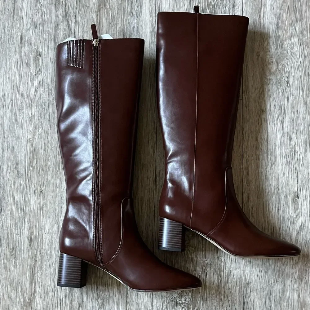 J Crew Women's Knee High Winter Boots Heeled Brown Side Zip Shoes Size 10